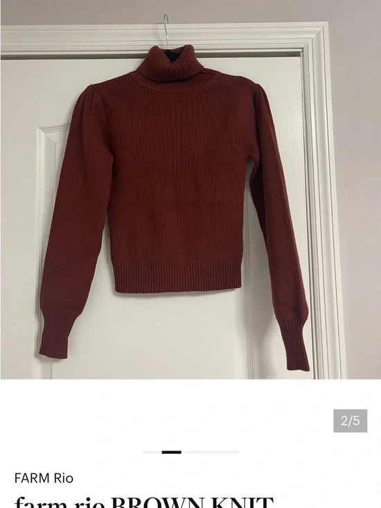 FARM Rio Rust-Brown Ribbed Turtleneck Sweater - Picture 3 of 4